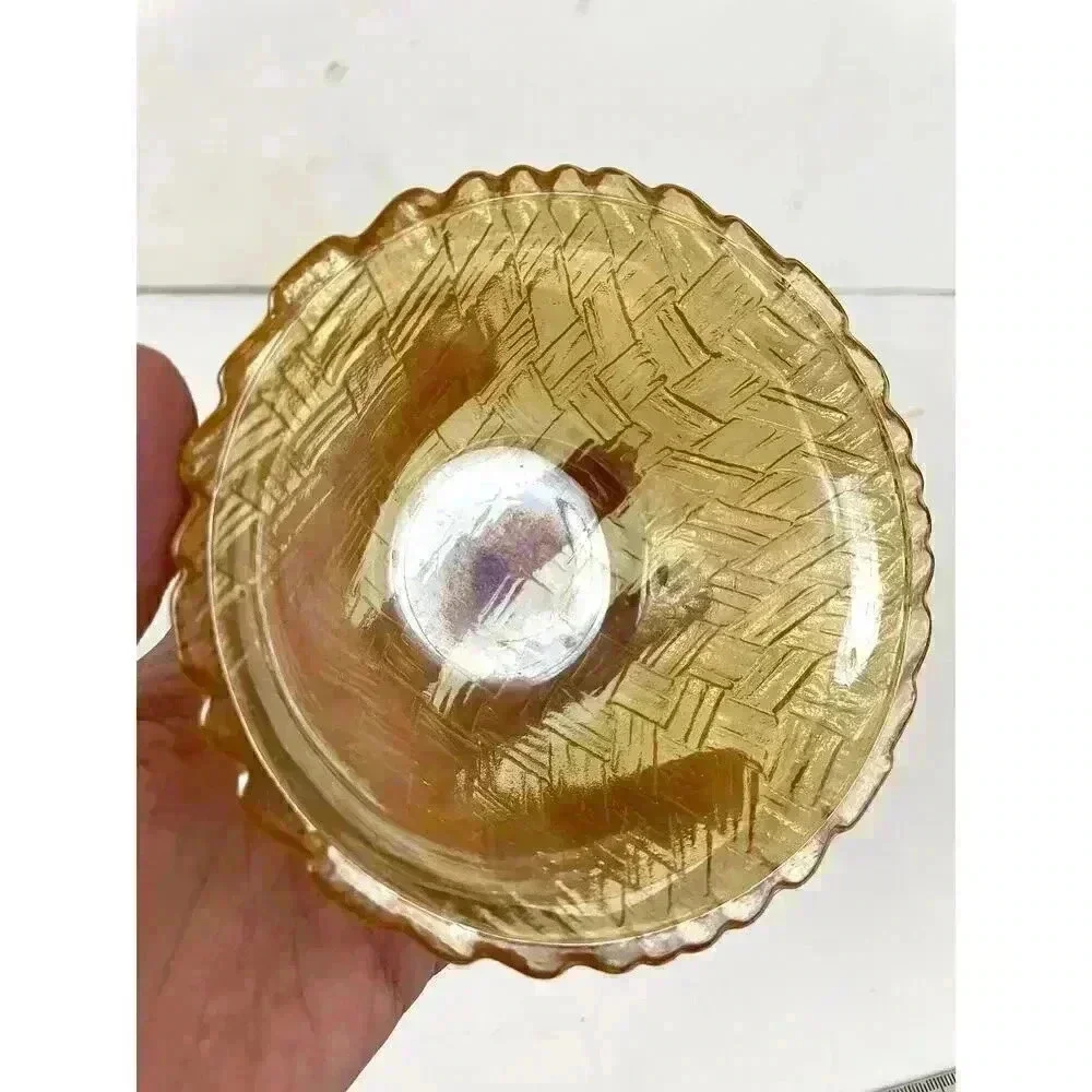 VTG Indiana Amber Carnival Glass Bowl Basket Weave Pattern‎ 2.5